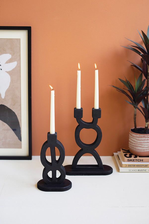 Set of 2 Black Wooden Taper Candle Holders