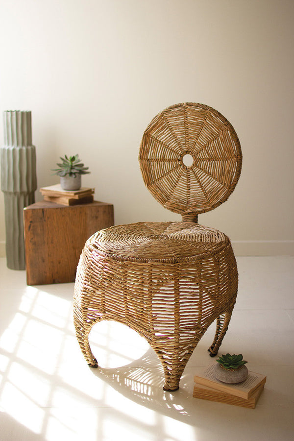 Woven Seagrass and Iron Statement Chair