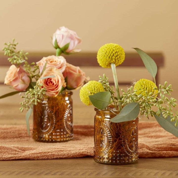 Vintage Amber Glass Tea Light Holder (Set of 4)